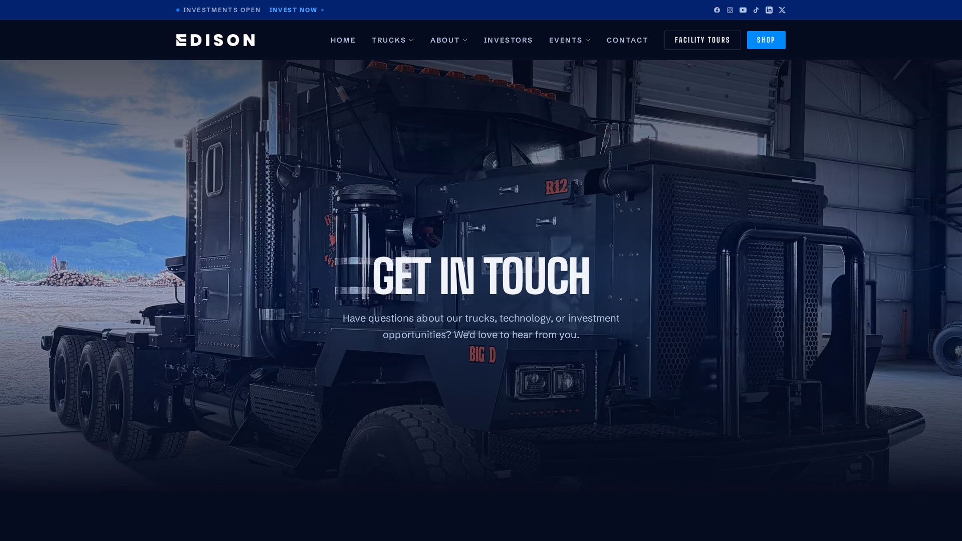 Edison Motors contact page (desktop)